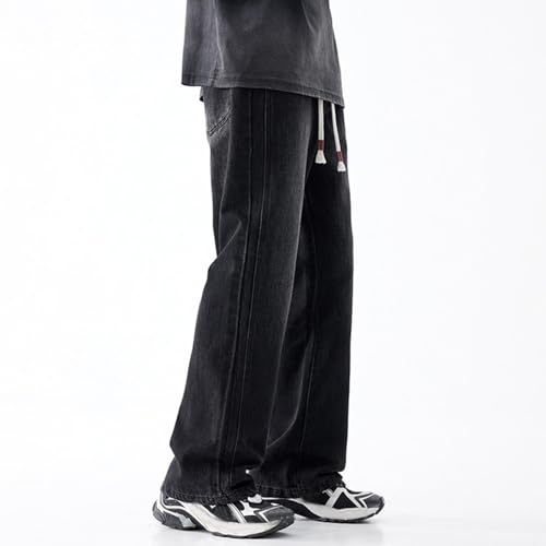 Men Classic Wash Jeans, Fashion Baggy Drawstring Elastic Waist Palazzo Denim Pants Casual Comfy Trendy Clothes with Pockets3