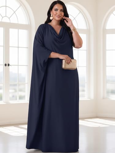 Image of KOH KOH Womens Long Cowl Neck Flowy Grecian Goddess Cape Sleeve Maxi Dress