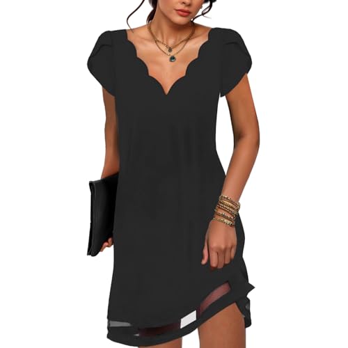 Summer Dresses for Women Petal Short Sleeve V-Neck Beach Dress Floral Print Dressy Casual Sun Dresses