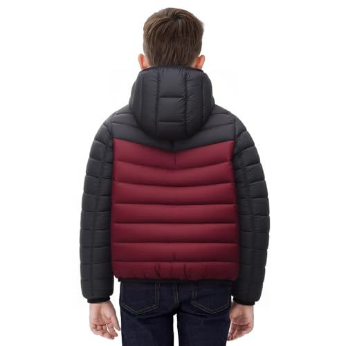 Teen Boys Hooded Puffer Coats Winter Zip Up Warm Quilted Jacket Puffy Cotton Lightweight Color Mixing Down Outerwear3