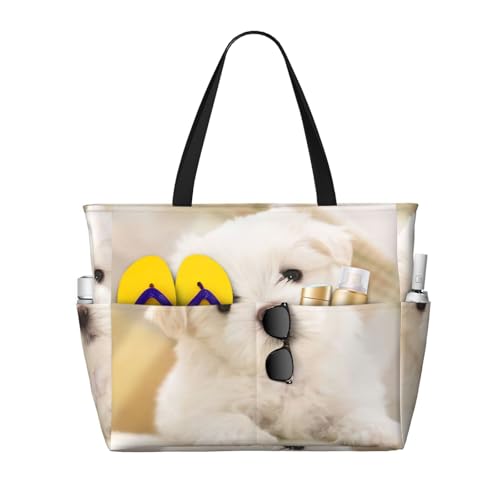 Sac fourre-tout chiot maltais noir, le grand sac à main de grande capacité contre le désordre