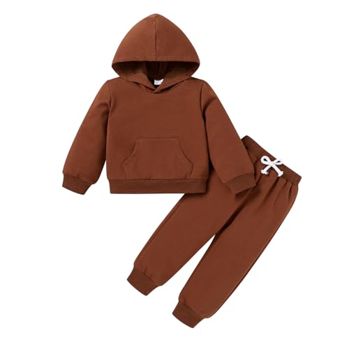 Image of Happy Town Baby Fall Outfits for Girl Boy Long Sleeve Hoodie Top and Long Sweatpants Set Toddler Sweatsuit