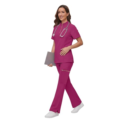Gargey Scrubs for Women - Zip Front Top & Flare Pant Stretch Nursing Women’s Scrubs Set Medical Uniform - image 3