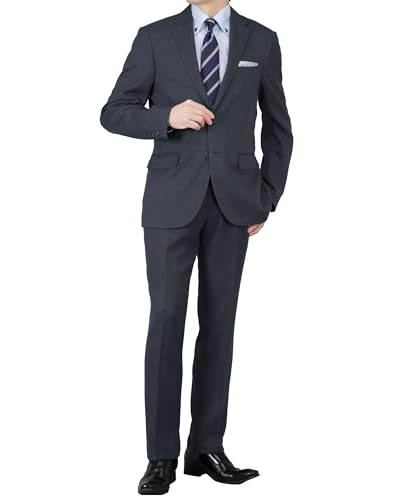 スーツ スリム 2つボタン ウォッシャブル 上下洗える ストレッチ 春夏秋冬 オールシーズン 背抜き仕立て ノータック スラックス パンツ ビジネス メンズ 【A】ネイビー・ウインドーペン aw-suit2br-34653020-20-AB8