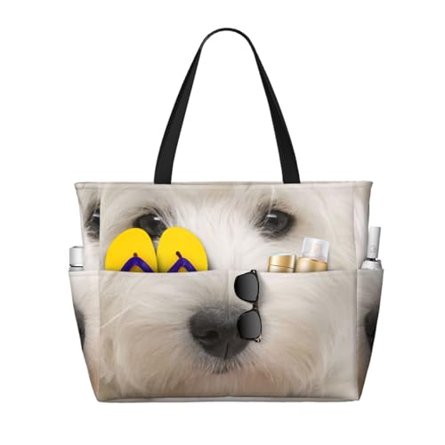 Sac de plage chiot Westie : grand sac à bandoulière et fourre-tout femme