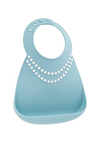 Make My Day Soft Silicone Baby Bib Blue/White with Pearls
