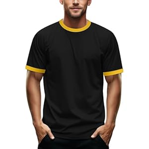 Zengjo Men’s Ringer Tee Crewneck Athletic T Shirts Short Sleeve Sport Shirt for Men