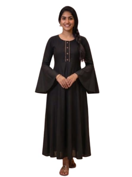 Women’s Stylish Cotton Solid Black Anarkali Kurta Gown, Elegant Ethnic Dress with Bell Sleeves, Versatile Long Festive Kurti for Parties, Traditional Outfit for Women and Girls-picture-27