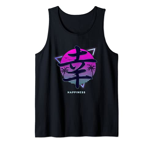 Felicidad Kanji Synthwave Estética Camiseta sin Mangas