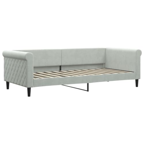 Festnight Sofá Cama Divan, Cama Individual de Terciopelo, Cama Funcional, Cama Juvenil, Estructura Sofá Cama Madera para Adultos,90x200 cm Gris Claro