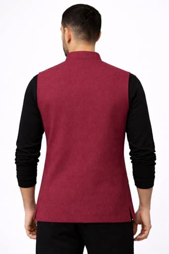 Image of LATEST CHIKAN Men's Nehru Jacket | Ethnic Waistcoat with Mandarin Collar | Premium Textured Fabric | Party, Wedding