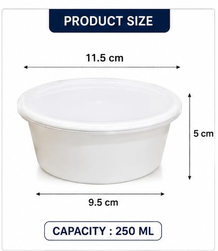 Image of 250 ML Disposable Food Containers with Lids (25 PCS) | Round Food Storage & Takeaway | BPA Free, Microwave Safe, Freezer Safe Meal Prep Boxes for Kitchen, Restaurant & Food White