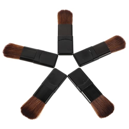 DEARMAMY Juego De 5 Brochas De Maquillaje Brochas Planas De Plástico Corrugado Seda Nailon Y Lana Color Negro
