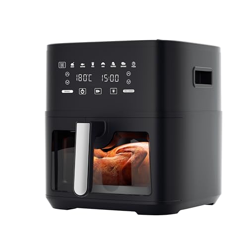KEINVE Easy Fry & Grill Heißluftfritteuse, 2-in-1 Technologie (Air Fryer und Grill), Digitales Display, 8 Liter, 8 Kochprogramme, energiesparend, ohne Öl, schwarz