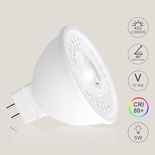 FTL MR16 LED Bulbs, 12V GU5.3 LED Light Bulbs Warm White 3000K, 5W 450lm 50W Halogen Equivalent, Non-Dimmable, 40 Degree Beam Angle Spotlight, 6 Pack