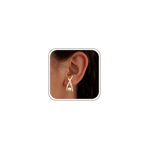 Awinesn Pearl Clip on Earrings for Women 14K Gold/Silver Plated Statement Earrings for Women Trendy Dainty Earrings Hypoallergenic Simple Minimalist Non Pierced Earring Jewelry Gifts (CZ-pearl-g)