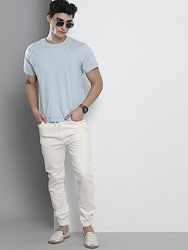Image of The Indian Garage Co Men Slim Fit Solid Mid-Rise Stretchable Denim Joggers