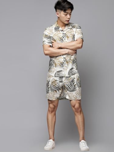 Image of Rigo Men's Rayon Printed Relaxed Night Suit Set Casual Co-Ords Set|Shirt And Short Set
