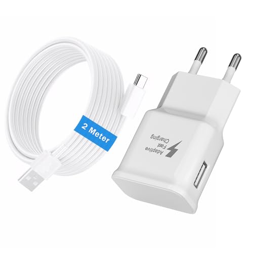 15W Cargador Carga Rápida USB Tipo C para Samsung Galaxy S8 S8 Plus S9 S10 5g S10 S10e, A55 A53 A52 A40 A36 A35 A34 A25 A22 A16 A15 A14 A13 A06 A05s A04s, Note 9, M55 M33 M23 M15 M12 con Cable 2M