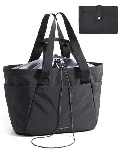 BAGSMART Large Tote Bag for Women, 32L Expandable Reusable Grocery Bag, Foldable Handbag for Shopping Gym College Overnight, Black