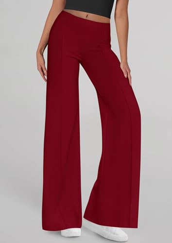 PRETTYGARDEN Women's Wide Leg Palazzo Pants 2025 Dressy Casual Lounge Workout Sweatpants High Waisted Trousers(Wine Red,XX-Large)3