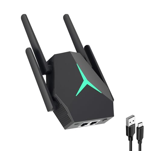 5G Repeteur WiFi sans Fil 1200Mbps Amplificateur WiFi,4 Antennes,Répéteur WiFi avec 2 Ports LAN Gigabit,Couvrant de 10000 sq.ft,Répéteur WiFi/Routeur/AP 3 in 1,pour la Maison et Le Bureau