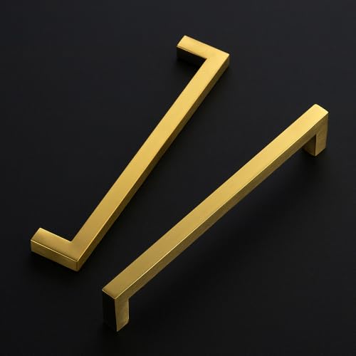 Image of Ravinte 10 Pack Kitchen Gold Cabinet Handles 7-1 /2 Inch Hole Center Stainless Steel Square Cabinet Pulls for Dresser Drawer Cupboard Handles with Screwdriver