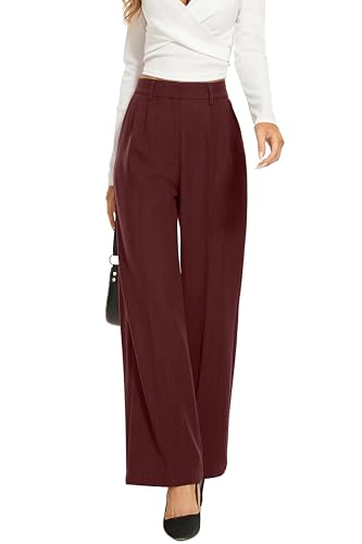 FUNYYZO Women Wide Leg Pants High Elastic Waisted Casual Business Work Trousers Long Straight Suit Pants