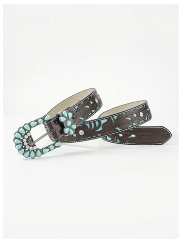 Women's Turquoise Genuine Leather Belt Western Embossed Country Waist Belt3