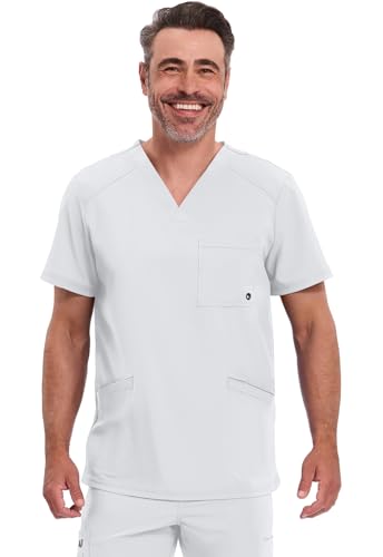 Tunique médicale Infinity col V homme panneaux tricot dos CK900A, blanc, XL