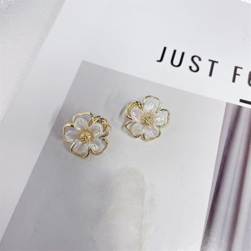 Clip On Flower Shell Pearl Fake Stud Earrings for Women No Piercings Ear Fashion Elegant Gold Plated White Floral Statement Huggie Studs Wedding Valentines Day Jewelry Gifts for Her Birthday Hypoallergenic 15mm3