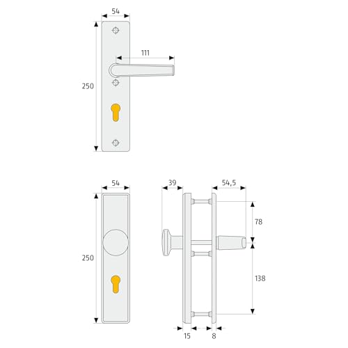 ABUS Türbeschlag KLS114 - für Wohnungstüren mit 72 mm Abstandsmaß - Türgriff innen, Türknauf außen - für nach links und rechts öffnende Türen - VdS anerkannt - F3 (Messing)