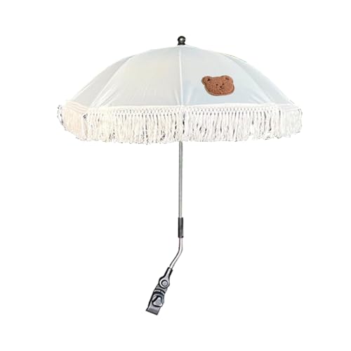 BFYDOAA Baby Outdoor Parasol with Fringe, 26in Clip On Strollers Sun Umbrella Adjustable Children Chair Umbrella for Beach Park Picnic,Photo Props (Light Blue-Bear)