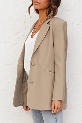 Womens Casual Blazers Long Sleeve Oversized Open Front Business Lapel Button Work Office Jackets Light Khaki #TOP1