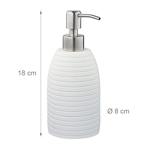 Relaxdays Soap Dispenser, 300 ml, Refillable, Bathroom, for Lotions & Shower Gel, Stainless Steel Pump, White - Image 4