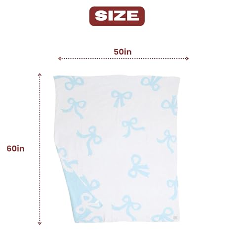 Image of Bow Blanket Blue Bows Soft Throw Blanket Reversible Premium Cozy Fabric for Best Comfort - for Infant,Toddler,Newborn,Nursery,Girl,Throw,Crib,Stroller,Gift (Blue Bows, 50x60 in)