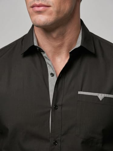 Image of Men's Cotton Blend Shirt with Solid Long Sleeves Spread Coller Neck Regular Fit Single Chest Pocket and Standard Length | Cotton Casual Shirt for Man