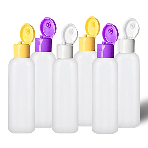 MoYo Natural Labs 2 oz Travel Bottles, TSA Approved Empty Travel Containers with Flip Caps, BPA Free HDPE Plastic Squeezable Toiletry/Cosmetic Bottles (6 pack, Multi Color)