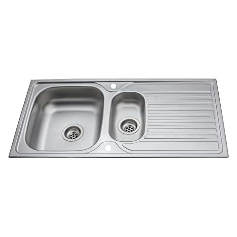 Edelstahlspüle Einbauspüle 1,5 Becken 100 x 50cm Aufbauspüle Spülbecken Spüle Küchenspüle rechteckig Cover