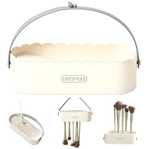 3 in 1 Silicone Makeup Brush Cleaner Bowl with Brush Drying Holder (Simple White)