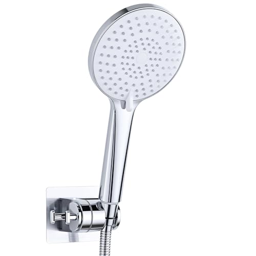 Shower Head and Hose Holder Set, YEAUPE PRO Hand Bath Shower with 1.6M Hose,3 Jet Types, Round (Φ120 mm), High Pressure Shower Heads, Water-Saving Shower Set, Chrome