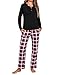 Uniexcosm Schlafanzug Damen Lang Zweiteiliger Herbst Winter Pyjama Set Baumwolle V-Ausschnitt Oberteil und Karierte Pyjamahose Schlafanzüge für Frauen B:Schwarzblau S