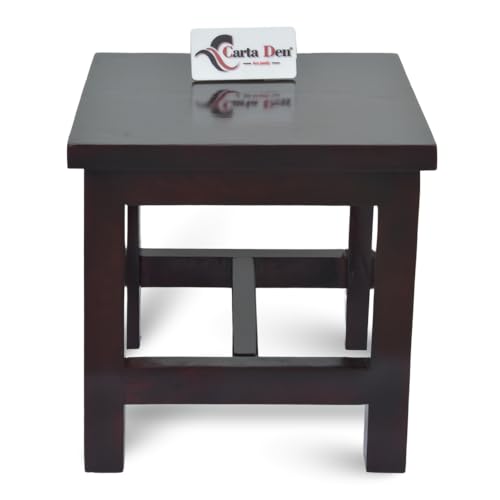 CARTADEN Wooden Ottoman Stool for Sitting, 11.5 in Solid Wood Chair Footrest Crafted Black Hand-Painted Stool for Living Room Bedroom Furniture Step Stool for Adult Toddler Children Square Corner