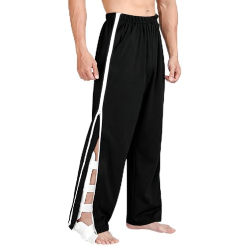 BSBUY Pantalones de Rehabilitación para Hombre, Pantalones de Rehabilitación para Hombre con Apertura Lateral y Cremallera en la Pierna, Pantalones Deportivos Postoperatorios, 2XL