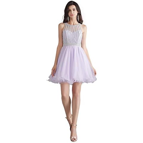 Leyidress 2019 New Sexy Homecoming Dresses Chain Bead Lilac Cocktail Dresses Short Mini Party Prom Dress 2 Cover