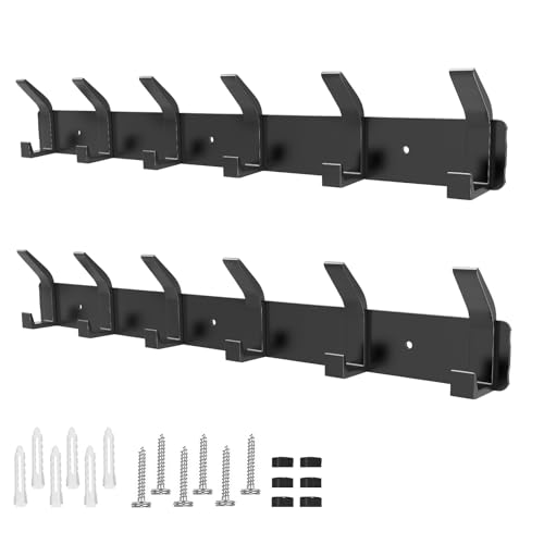 Lot de 2 patères murales avec 6 crochets en métal porte-manteau mural pour chambre à coucher, salle de bain, cuisine (noir)
