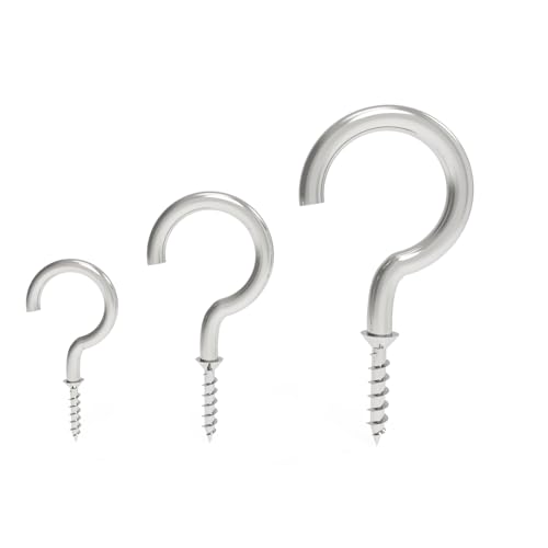60 Pcs Screw in Hooks - 3 Sizes (1-1/4 inch, 1-1/2 inch, 1 inch) - Versatile Hooks for Hanging Cup, Mug, Utensils, Lights, Wreaths, Plants and More, Screw in Hooks Idea for Indoor & Outdoor