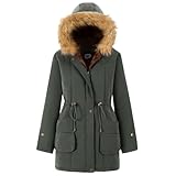 FARVALUE Women's Winter Coat Hooded Warm Fleece Lined Parka Jacket with Fur Trim Long Overcoat Gray Medium