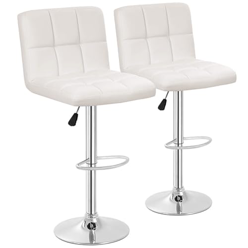 Image of BestOffice Bar Stools Set of 2, Adjustable PU Leather Swivel Barstools, Modern Counter Stools with Back and Footrest, Counter Height Barstools for Bar, Kitchen and Dining Room