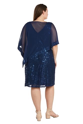 Image of R&M Richards Women's Knee-Length Glitter Sequin Lace Dress W /Sheer Asymmetric Poncho Overlay | Evening Cocktail Attire